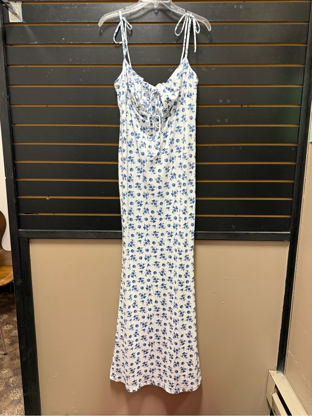 KUTUMAI Blue White Floral Ruched Tie Front Maxi Dress XXL NWT